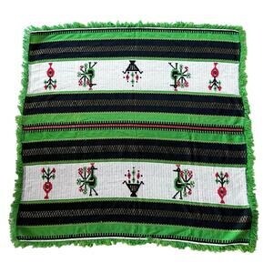 Swedish Embroidered Wool Peasant Blanket Tapestry Stripes Fringe Bright Colorful